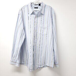 Vanheusen Mens Striped Long Sleeve Button Down Shirt XXL Blue/White